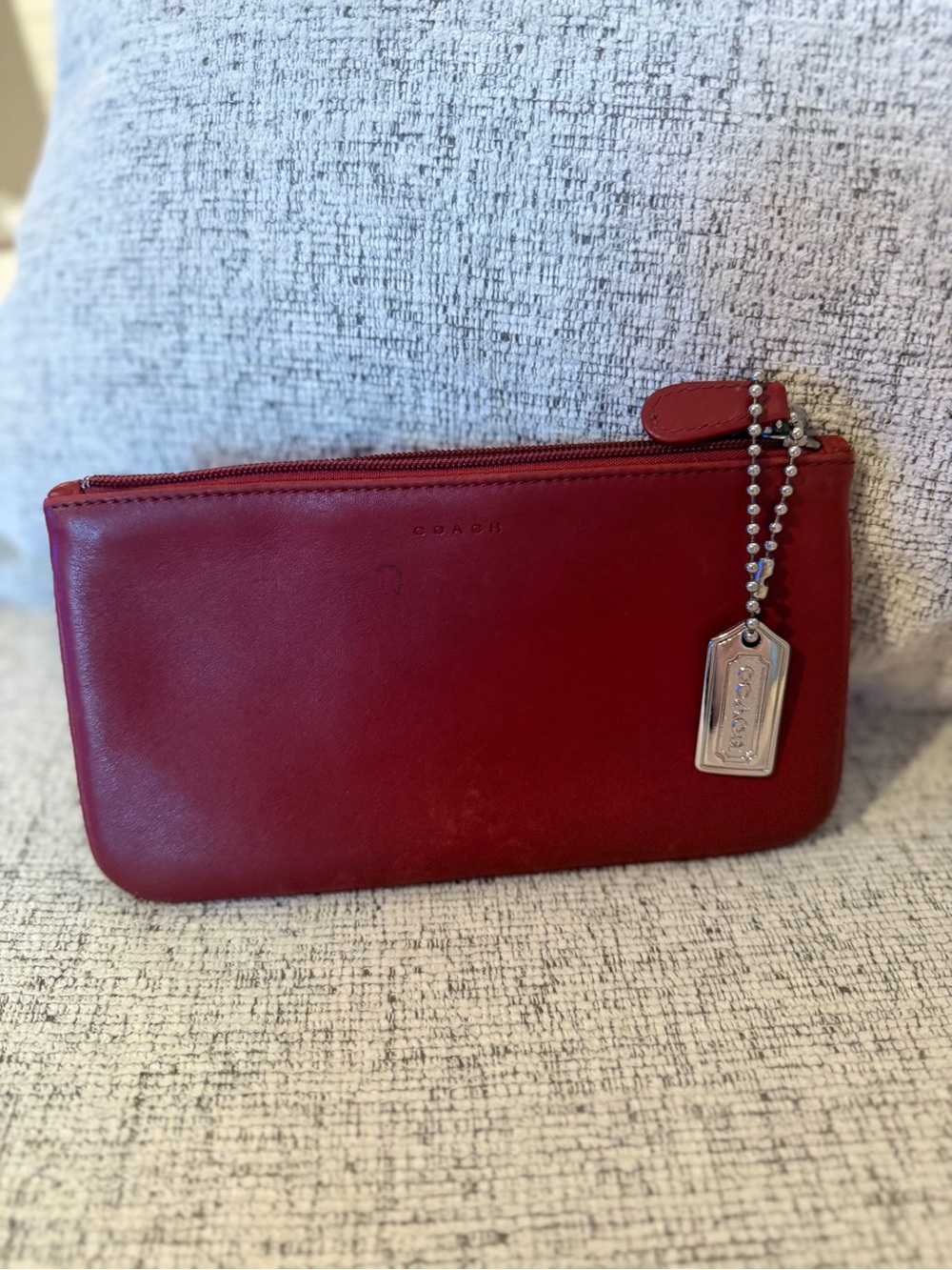 Coach Vintage Red Smooth Leather Zip Pouch with Metal tag 8x4.5 Bullseye creed